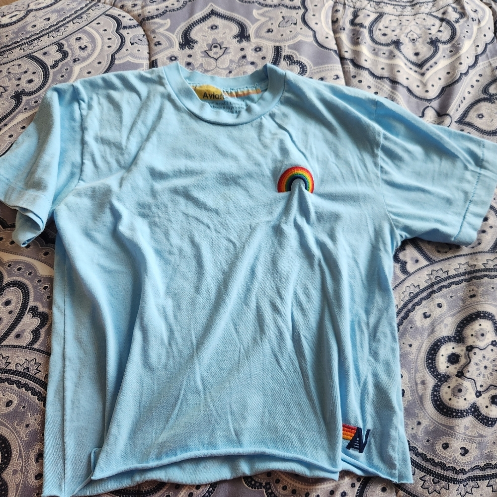 Aviator Nation Light Blue Rainbow Tee